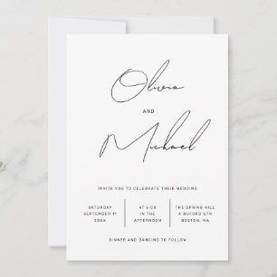 Convite Casamento Minimalista Preto e Branco com Script +