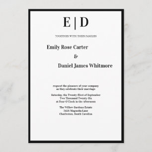 Convite Casamento Minimalista Preto e Branco Elegante