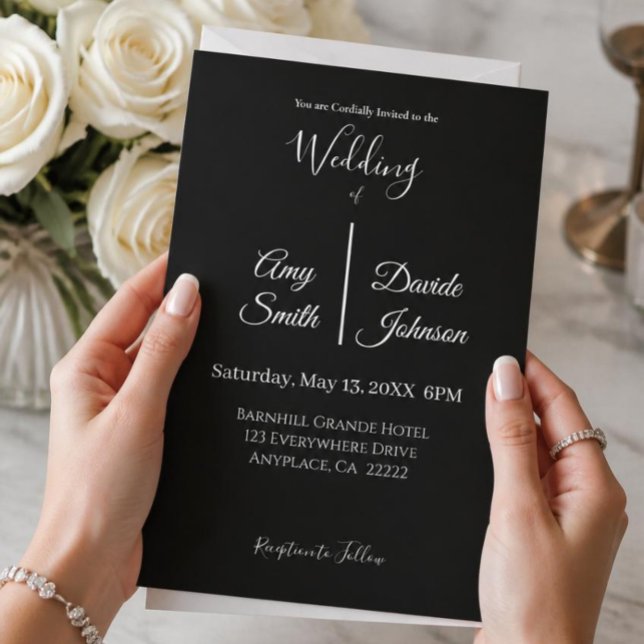 Convite Casamento minimalista preto e branco moderno (Criador carregado)