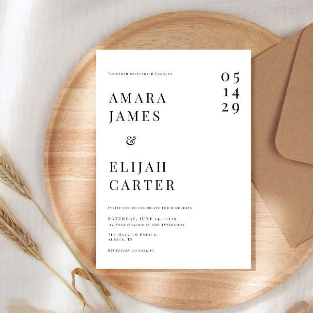 Convite Casamento Minimalista Preto e Branco Moderno (Criador carregado)