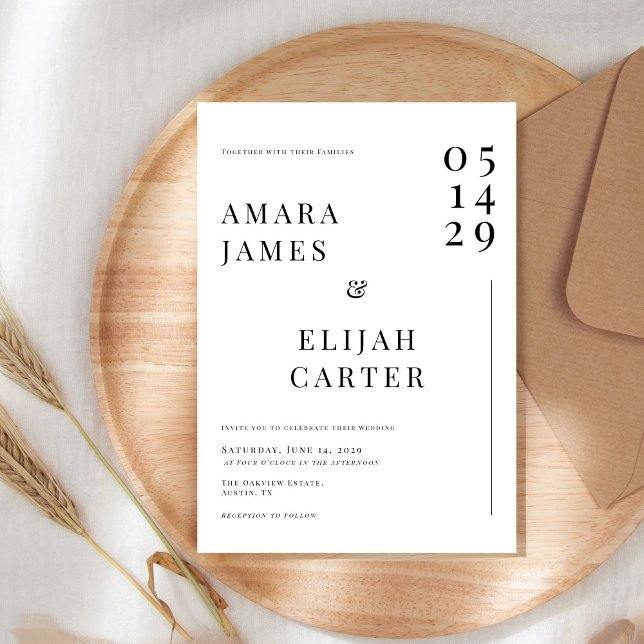 Convite Casamento Minimalista Preto e Branco Moderno (Criador carregado)