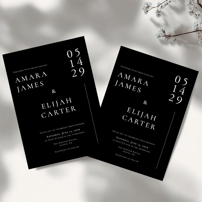 Convite Casamento Minimalista Preto e Branco Moderno (Criador carregado)