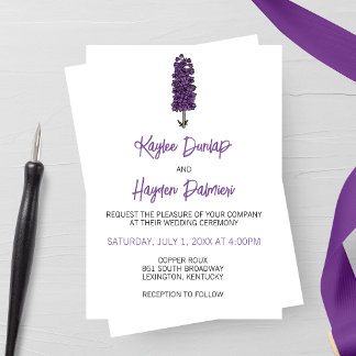 Convite Casamento Minimalista Purple Larkspur