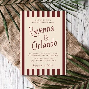 Convite Casamento Minimalista Retro com Listras Burgundy P