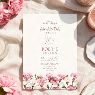 Convite Casamento Minimalista Romântico com Flores Rosa