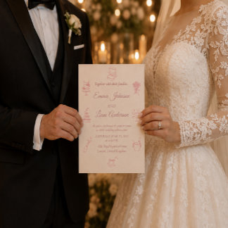 Convite Casamento Minimalista Rosa Bege Elegante