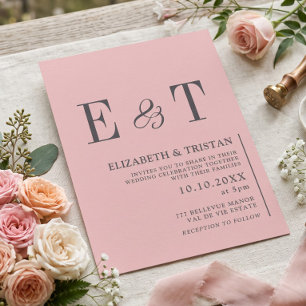 Convite Casamento Minimalista Rosa Bege Elegante