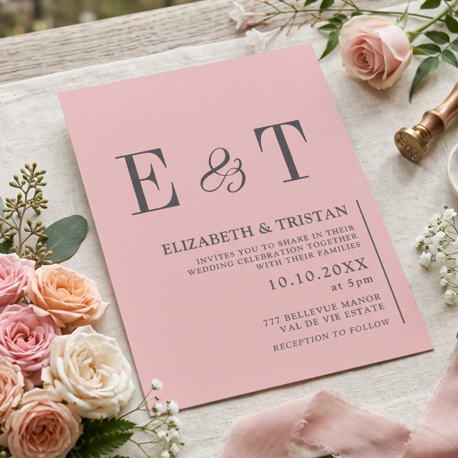 Convite Casamento Minimalista Rosa Bege Elegante  (Criador carregado)
