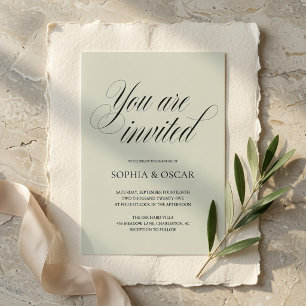 Convite Casamento Minimalista Rosa Bege Escrito Elegante