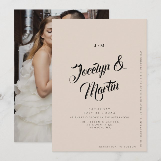 Convite Casamento Minimalista Rosa Elegante  (Frente/Verso)