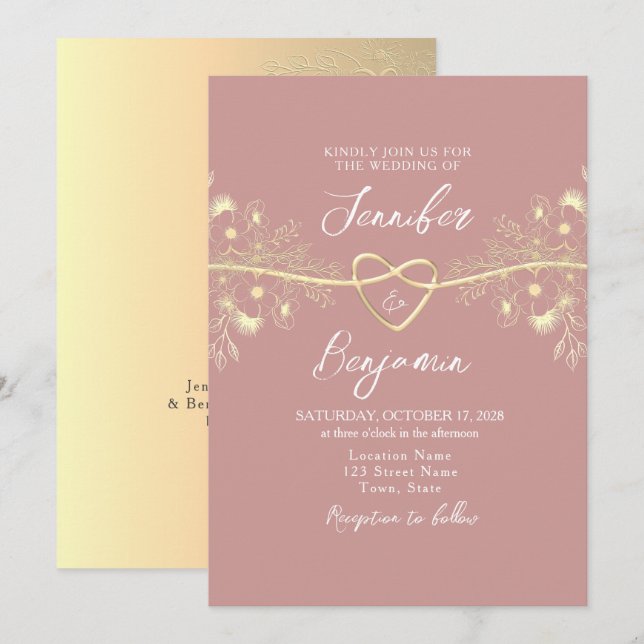 Convite Casamento Minimalista Rosa Empoeirado (Frente/Verso)