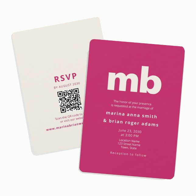 Convite Casamento Minimalista Rosa Ousado (Criador carregado)