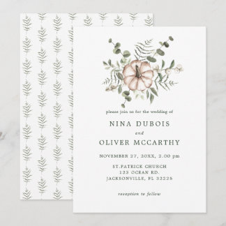 Convite Casamento Minimalista Rústico com Abóbora e Folhas