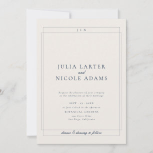 Convite Casamento Minimalista Simples Azul Marfim Clássico