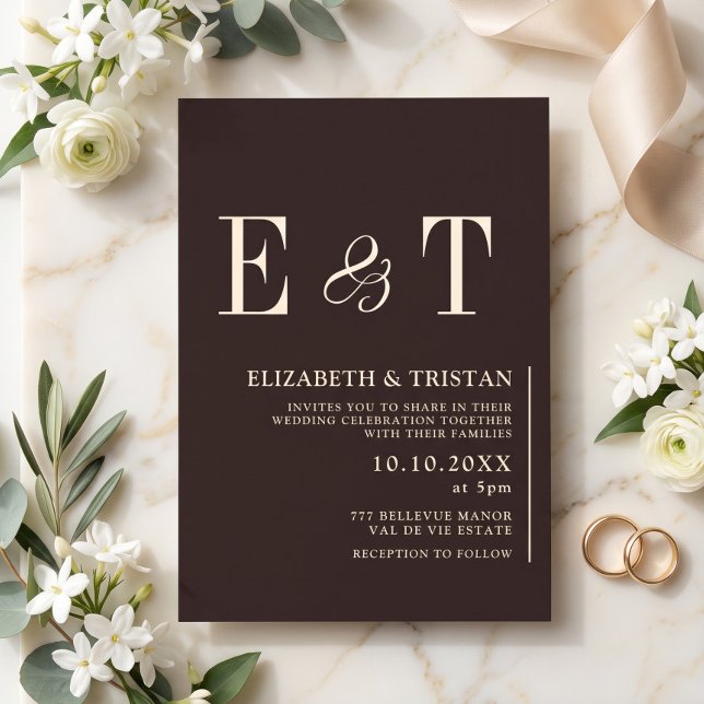 Convite Casamento Minimalista Simples de Chocolate Preto (Criador carregado)