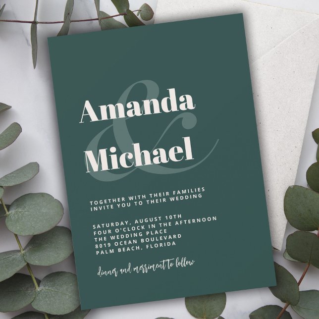 Convite Casamento Minimalista Simples Emerald Verde (Criador carregado)