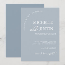 Convite Casamento Minimalista Simples Moderno Azul Empoeir