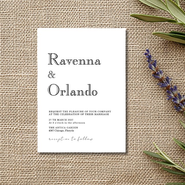 Convite Casamento Minimalista Simples Moderno Preto (Criador carregado)