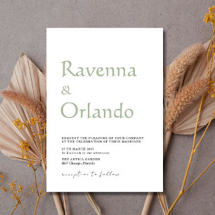 Convite Casamento Minimalista Simples Moderno Verde Salvia