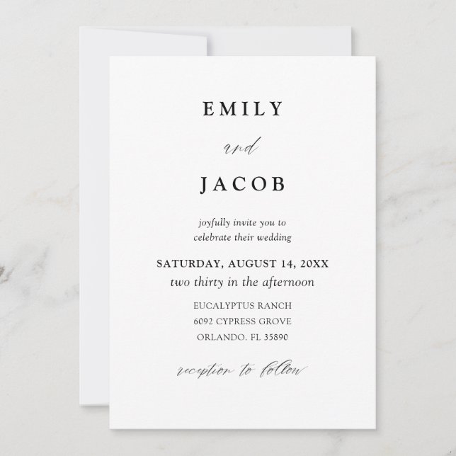 Convite Casamento Minimalista Simples Preto e Branco (Frente)