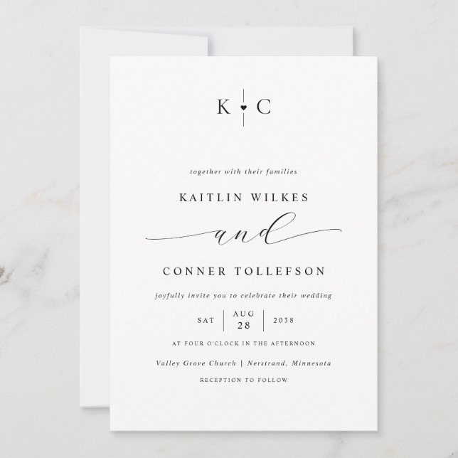 Convite Casamento Minimalista Simples Romântico Preto e Br (Frente)