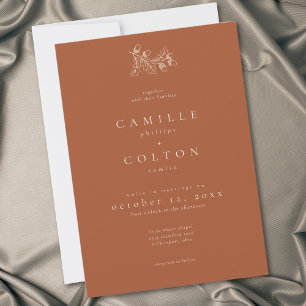 Convite Casamento Minimalista Terracota Enferrujada Folha
