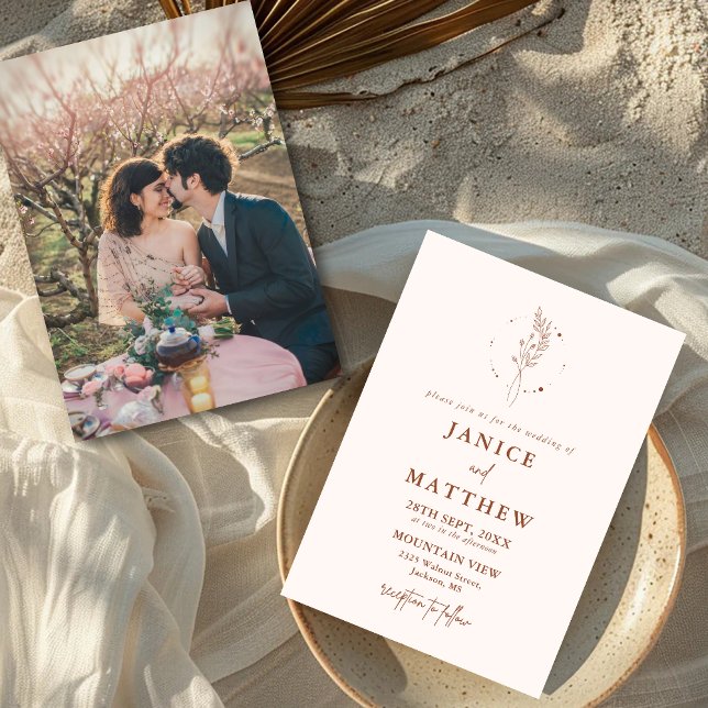 Convite Casamento Minimalista Terracotta Queimou Orange Bo (Criador carregado)