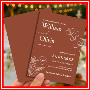 Convite Casamento Minimalista Terracotta Queimou Orange Bo