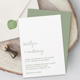 Convite Casamento Minimalista Verde do Script Moderno