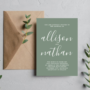 Convite Casamento Minimalista Verde Dusty Simplicity