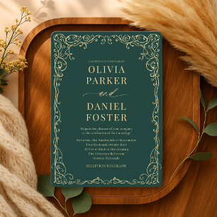 Convite Casamento Minimalista Verde Esmeralda Elegante