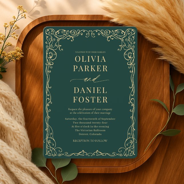 Convite Casamento Minimalista Verde Esmeralda Elegante (Criador carregado)