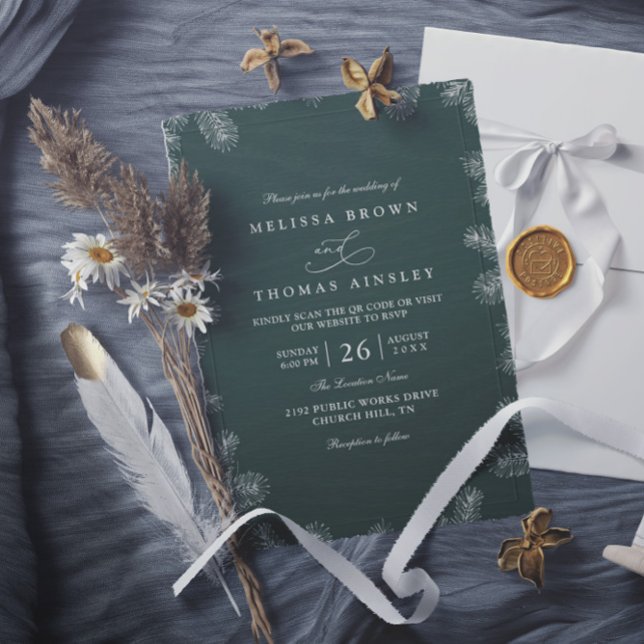 Convite Casamento Minimalista Verde-Evergreen Rústico Mode (Criador carregado)