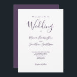Convite Casamento Mínimo Branca Moderno Roxo<br><div class="desc">Este convite para o casamento, simplesmente projetado, apresenta um design elegante, moderno e mínimo tipográfico com um esquema de cor roxa. Pronto para você se adaptar com os detalhes do seu dia especial de casamento. Por favor, navegue na suíte Mínima Elegante de Casamento Roxo para combinar itens de papelaria de...</div>