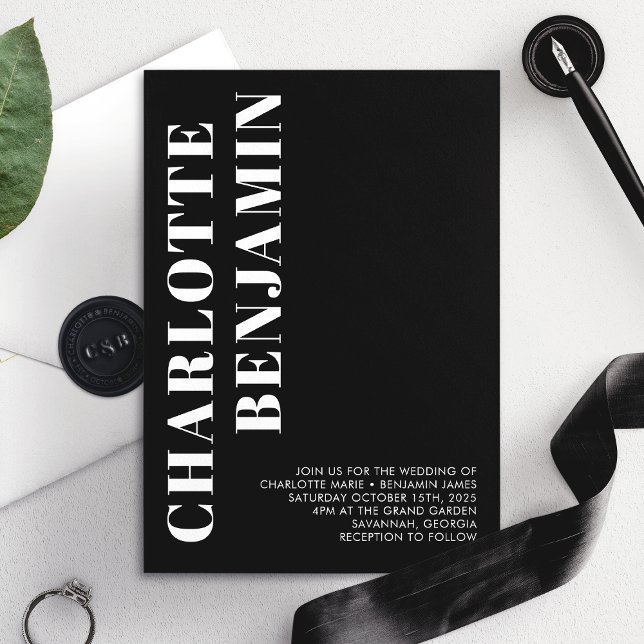 Convite Casamento Mínimo Branco E Negro Brancos Modernos (Criador carregado)