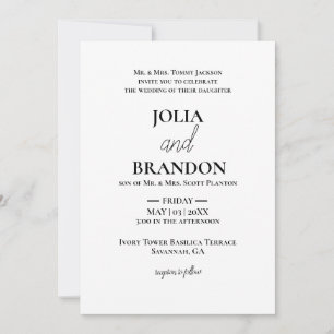 Convite Casamento Mínimo Branco e Preto Clássico Formal