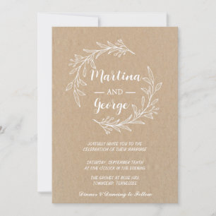 Convite Casamento mínimo com Folha Elegante Rustic kraft