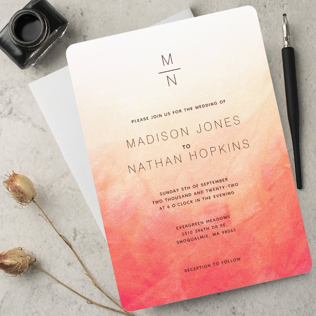 Convite Casamento Mínimo Coral Watercolor (Criador carregado)