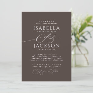 Convite Casamento Mínimo da Caligrafia Formal Mocha Brown