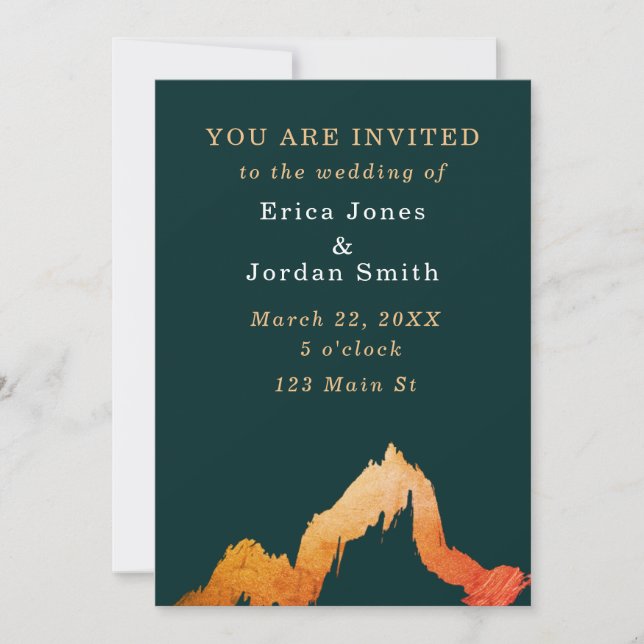 Convite Casamento Mínimo das Montanhas do Traço de Pincel (Frente)