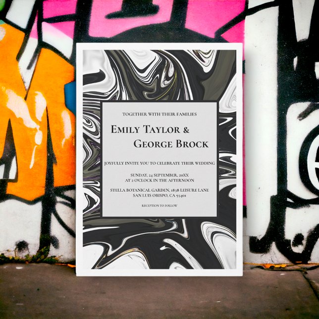 Convite Casamento Mínimo De Abstrato Branco E Preto Modern (Criador carregado)