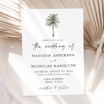 Convite Casamento Mínimo de Árvore Palm<br><div class="desc">Convites tropicais de casamento com uma ilustração de palmeira de solteiro no topo do convite. Personalize os convites de casamento das palmeiras com seus nomes e detalhes de casamento em letras negras com um moderno script com letra de mão destacando o design. O simples convite de casamento tropical se inverte...</div>