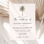 Convite Casamento Mínimo de Árvore Palm<br><div class="desc">Convites tropicais de casamento com ilustração de palmeira de solteiro no topo do convite com fundo de marfim. Personalize os convites de casamento das palmeiras com seus nomes e detalhes de casamento em letras negras com um moderno script com letra de mão destacando o design. O simples convite de casamento...</div>