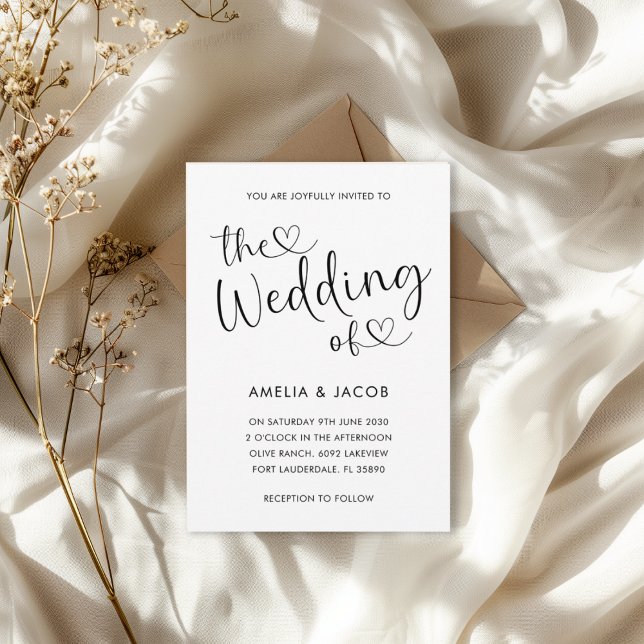 Convite Casamento mínimo de caligrafia em preto e branco (Criador carregado)