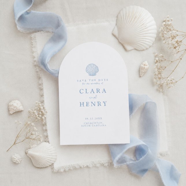 Convite Casamento Mínimo de Conchas Marinhas Costeiras Sal (Criador carregado)