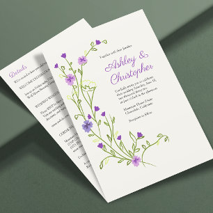 Convite Casamento Mínimo de Flor Roxo Selvagem Tudo-em-Um