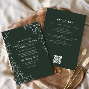 Convite Casamento Mínimo de Folha Emerald Verde