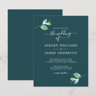 Convite Casamento Mínimo de Folhagem Eucalyptus - Script