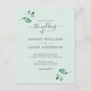 Convite Casamento Mínimo de Folhagem Eucalyptus - Script C