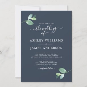 Convite Casamento Mínimo de Folhagem Eucalyptus - Script C